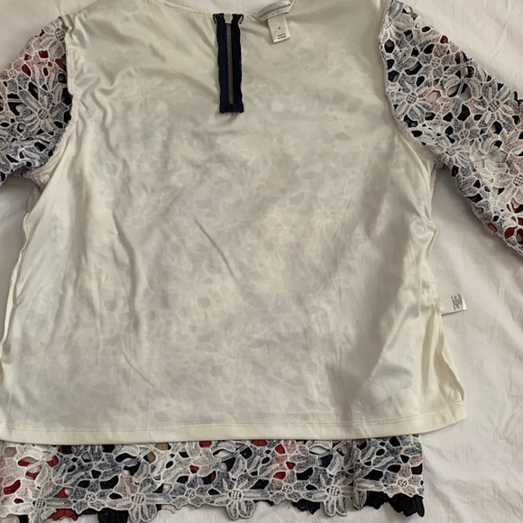 Christopher & Banks Floral  Lace Top with Liner | Navy Red White | Medium - Picture 8 of 8